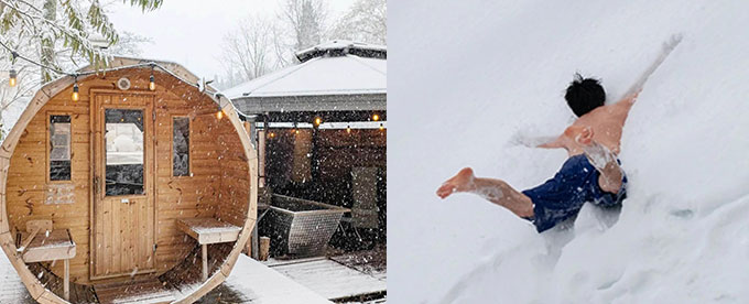 渓流バレルサウナから雪ダイブ！